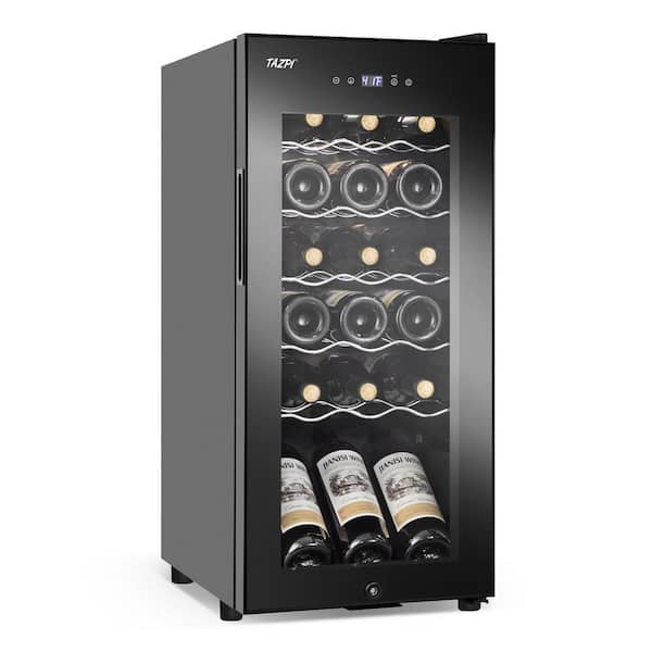 13.6 in. Black Freestanding Beverage Center 18-Bottle Wine Cooler with Adjustable Stainless Steel Wire Shelves