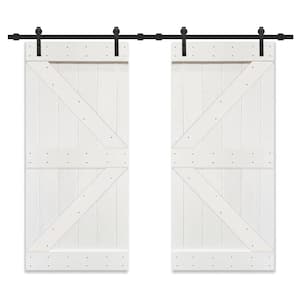 K Series 72 in. x 84 in. White Stained Solid Knotty Pine Wood Double Interior Sliding Barn Doors with Hardware Kit
