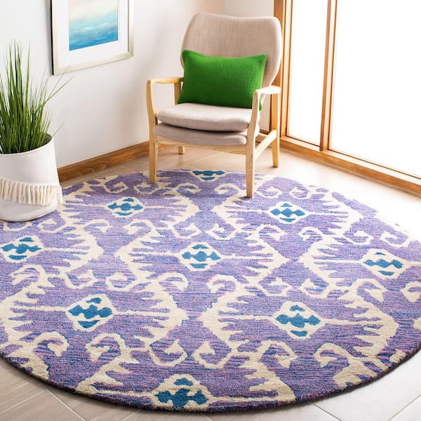 Wyndham 7 ft. x 7 ft. Round Lavender/Ivory Floral Geometric Area Rug