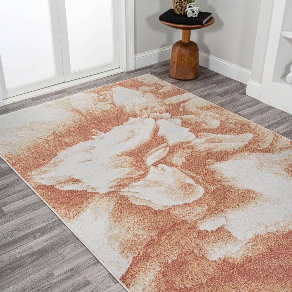 Petalo Abstract Orange and Cream Synthetic Area Rug