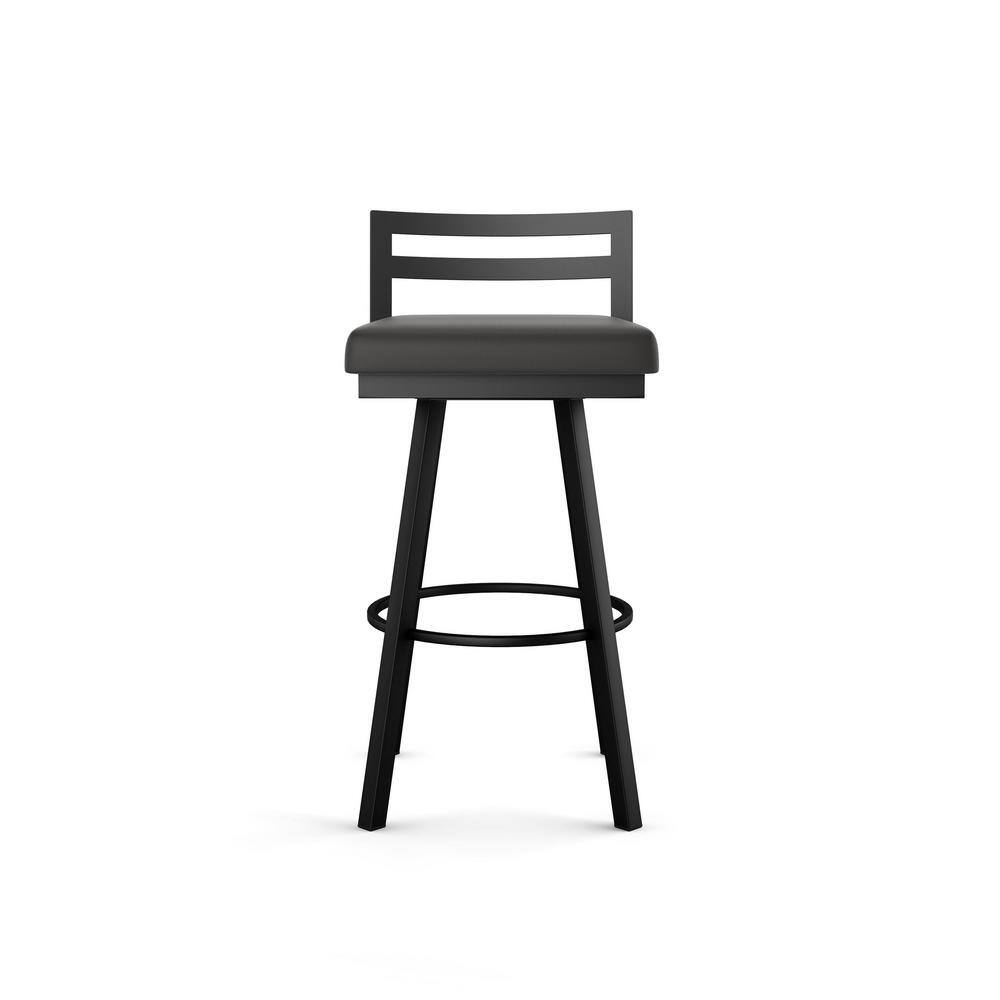 Derek 30" Black Faux Leather Swivel Bar Stool with Black Metal Base