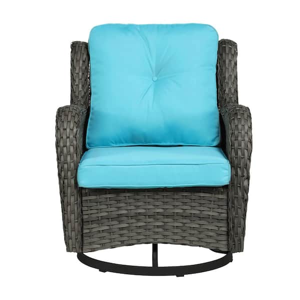 Uixe Patio Swivel Wicker Outdoor Rocking Chair with Light Blue Cushion for Porch Deck(Set of 1)