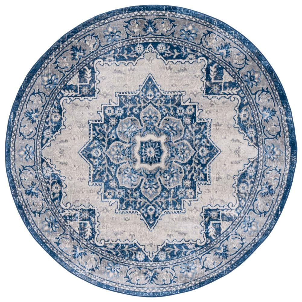 7' Round UV treated Polypropylene Ivory or Blue Area Rug