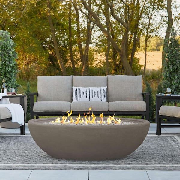 Real Flame Riverside 58 in. W x 32 in. D Outdoor MGO Large Oval Propane Fire Bowl in Glacier Gray with Push Button Ignition