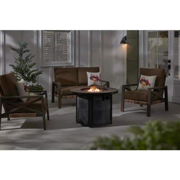 Hampton Bay 36 in. W x 25.2 in. H Round Fire Table with Steel Frame