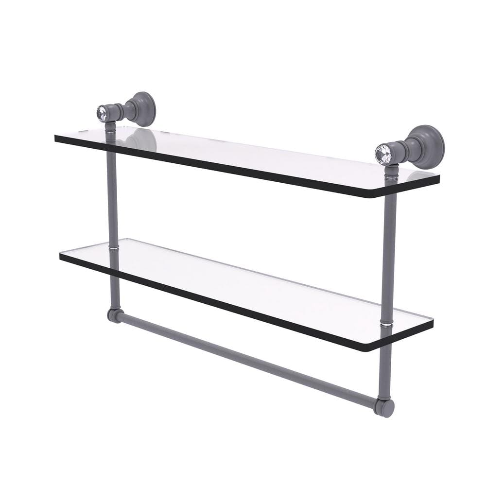 Carolina Crystal 22 in. Double Glass Shelf with Towel Bar in Matte Gray price history on PriceWatchPro