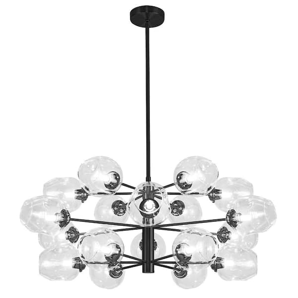 Dainolite Abii 18 Light Matte Black Shaded Chandelier with Clear Glass Shade