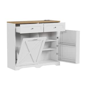 39 in. W x 13.8 in. D x 35.4 in. H in White MDF Assemble Kitchen Cabinet with Recycling Trash Cabinet and Spice Rack