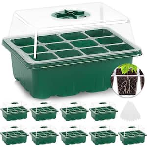 10-Pack Seed Starter Tray Kit with Humidity Dome 120 Cells Total Mini Greenhouse Germination for Seeds Growing