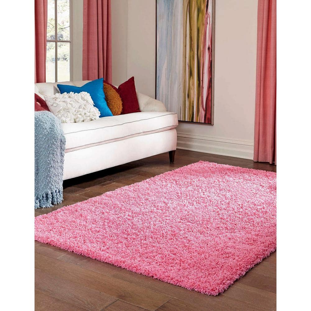 Taffy Pink Plush Rectangular Shag Area Rug for Easy Care