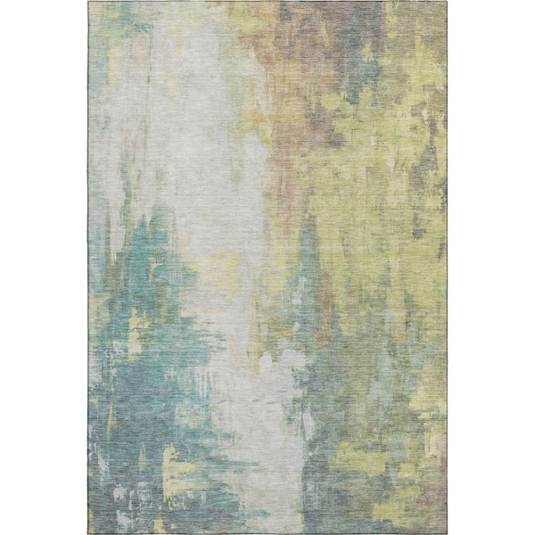 Mayfield Premium Machine Washable Abstract AMF1977 Seafoam 3 ft. x 5 ft. Area Rug