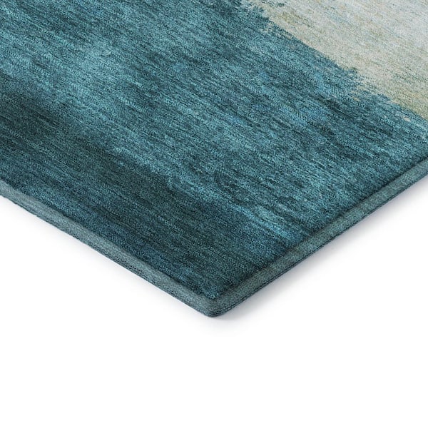 Mayfield Premium Machine Washable Abstract AMF2169 Teal 8 ft. x 8 ft. Round Rug