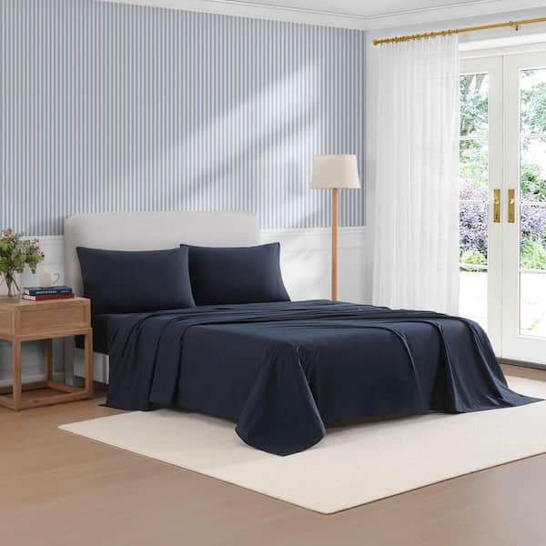 TH Performance Cooling 3-Piece Core Navy Blue Percale Cotton Twin Cooling Sheet Set