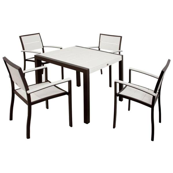 Trex Outdoor Furniture Surf City Textured Bronze 5-Piece Plastic Outdoor Patio Dining Set with Classic White Slats