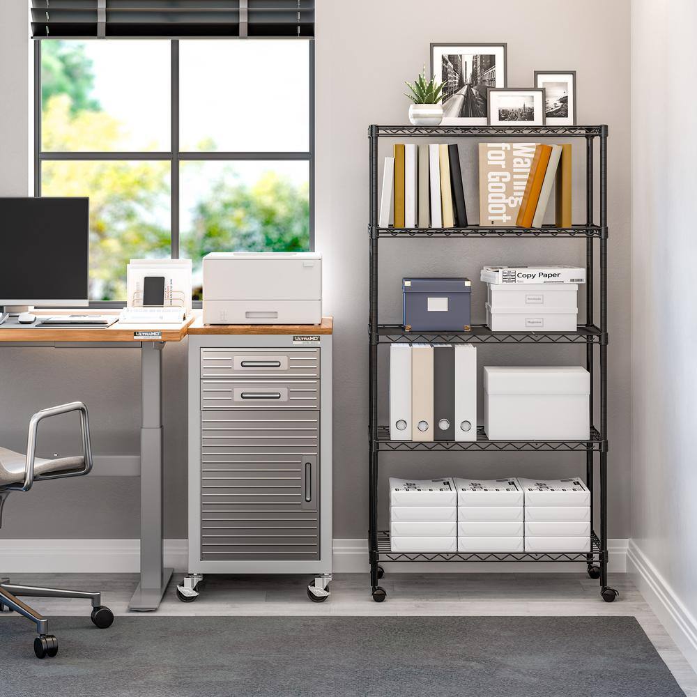 5-Tier Black Steel Wire Shelving Unit with Adjustable Shelves