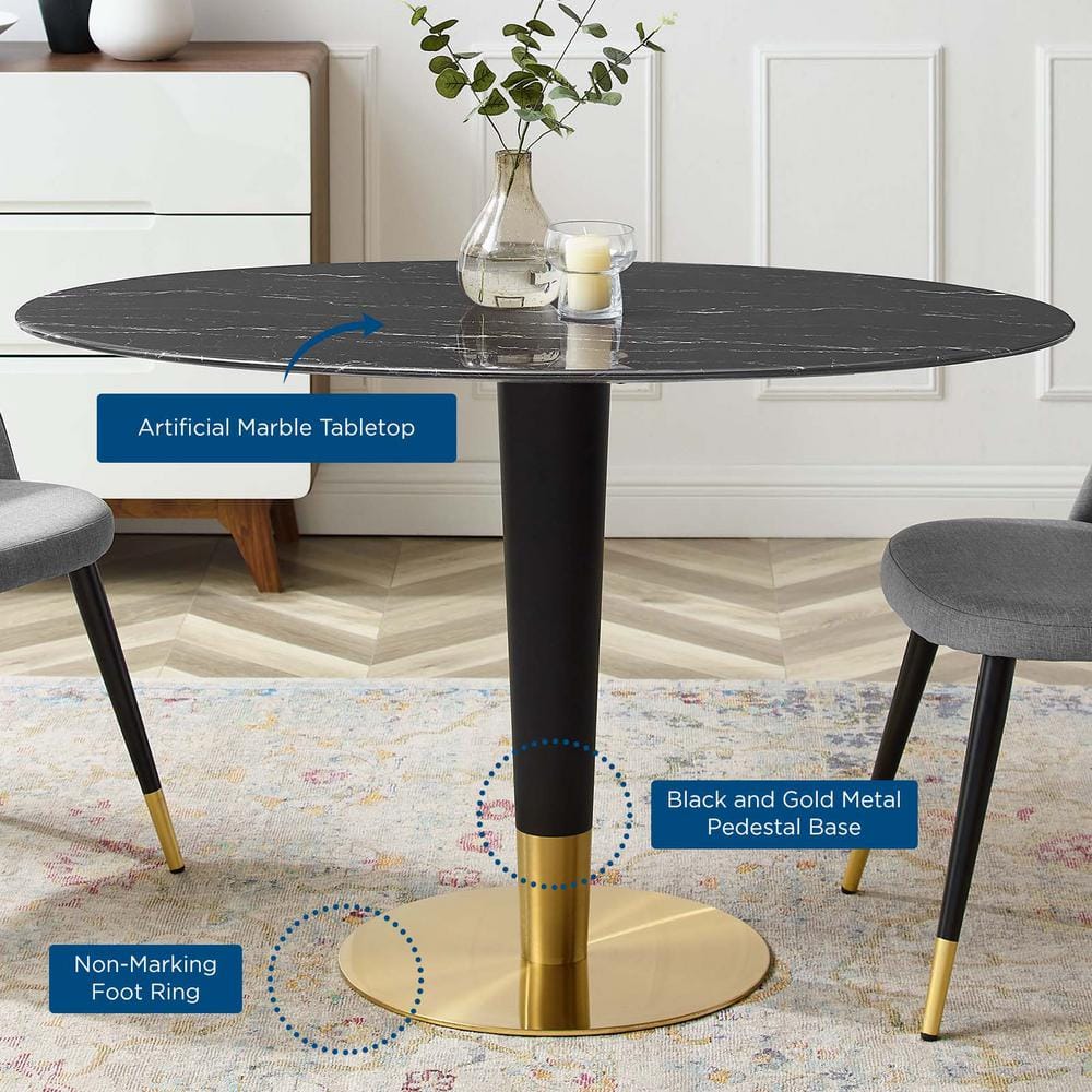 Zinque 48" Oval Marble-Top Dining Table with Gold Black Base