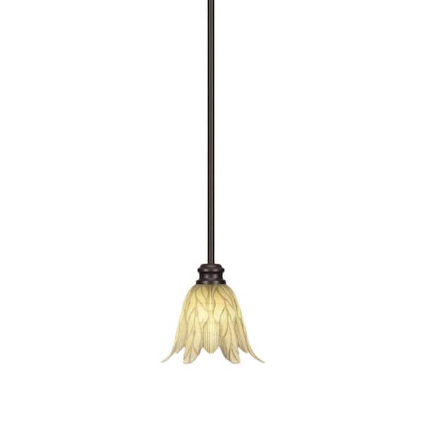 Unbranded Albany 60-Watt 1-Light Espresso Shaded Pendant Light with Vanilla Leaf Glass Shade, No Bulbs Included