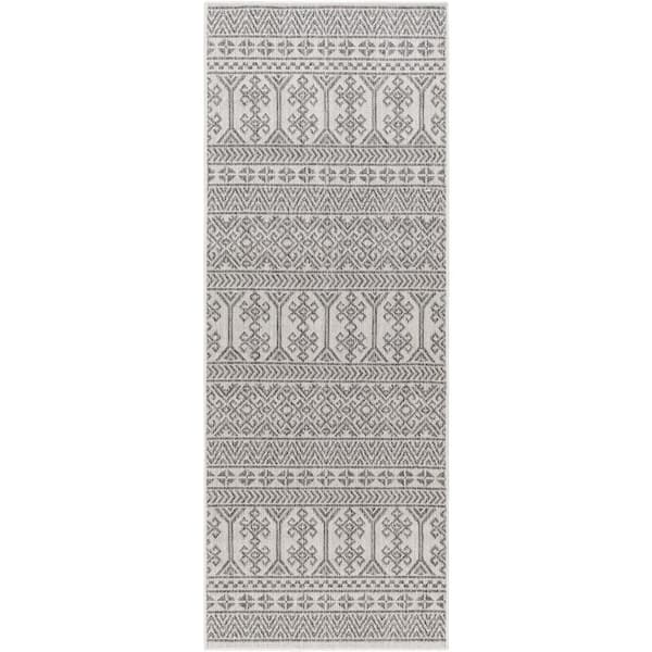 Long beach Gray 3 ft. x 7 ft. Runner Tribal Indoor/Outdoor Area Rug