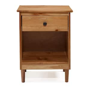 Classic Mid Century Modern Caramel 1-Drawer Solid Wood Nightstand Side Table