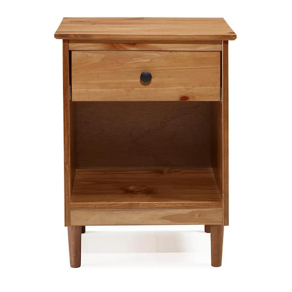 Classic Mid Century Modern Caramel 1-Drawer Solid Wood Nightstand Side Table