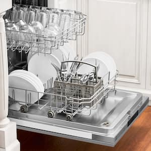 18 in. Top Control 6-Cycle Compact Dishwasher with 2 Racks in Fingerprint Resistant Stainless Steel & Traditional Handle