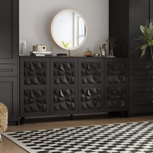FUFU&GAGA Black 33.5 in. H Accent Storage Cabinet with 4 Shelves, Sideboard Buffet Cabinet, Carved Doors