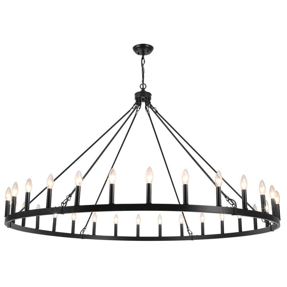 30 Light Black Extra Large 51.97 in. Wagon Wheel Chandelier Entryway Farmhouse Round Pendant Hanging Light Fixture Foyer price history on PriceWatchPro