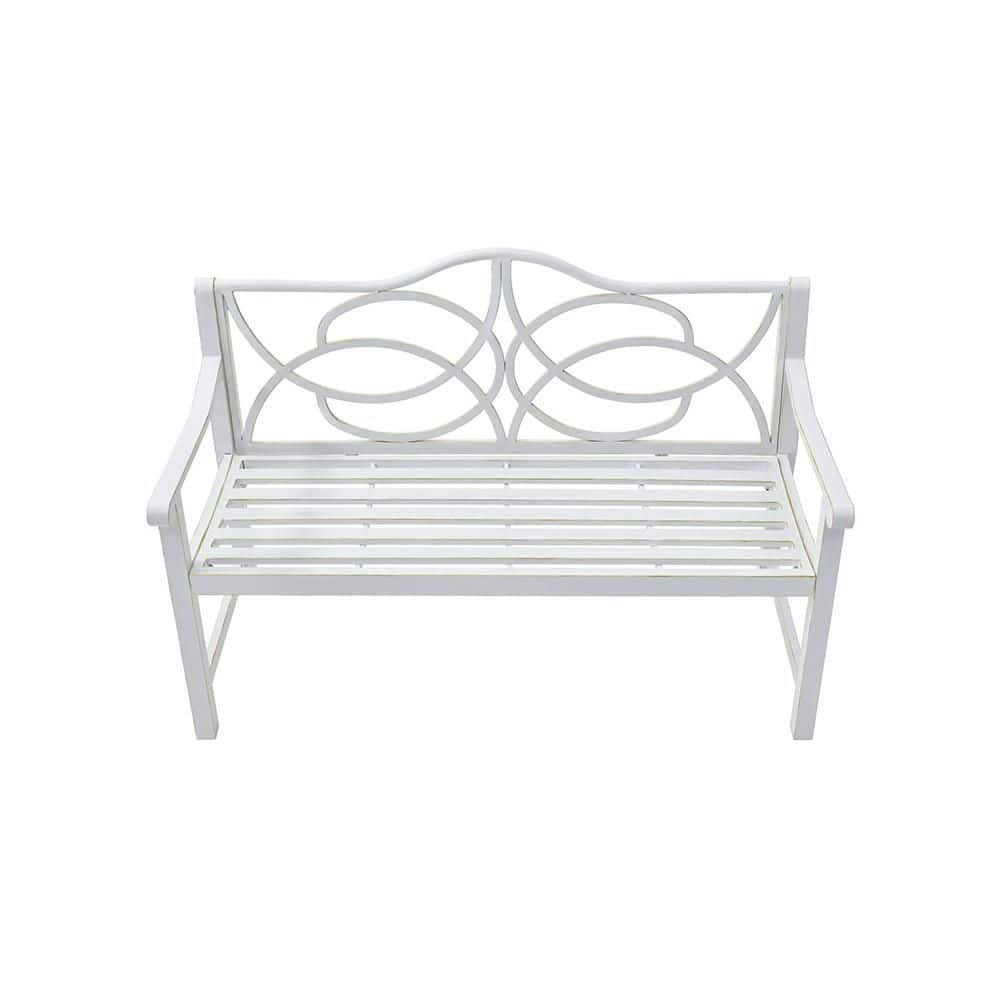 50.50 in. Metal Outdoor Garden Bench with Decorative Iron Backrest and Weat