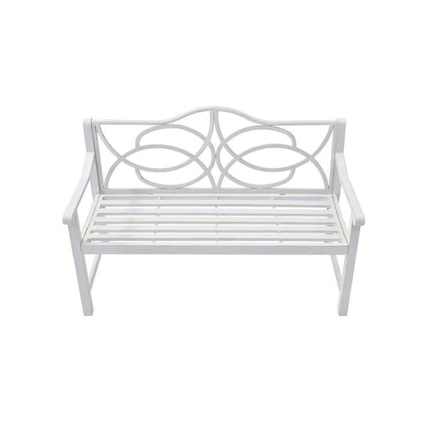 Unbranded 50.50 in. Metal Outdoor Garden Bench with Decorative Iron Backrest and Weather-Resistant for Outdoor Relaxation in White