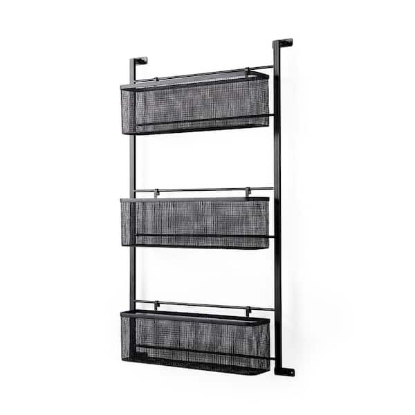 Macrinus 23.4 L x 5.5 W x 38.6 H Black Metal Mesh Wall Mounted Shelf