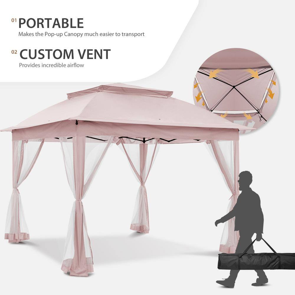 Pink Steel 11' x 11' Patio Gazebo with Mosquito Netting