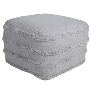 Solid Light Gray 18 in. x 18 in. x 14 in. Textured Stripe Pouf Ottoman