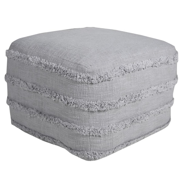 LR Home Solid Light Gray 18 in. x 18 in. x 14 in. Textured Stripe Pouf Ottoman