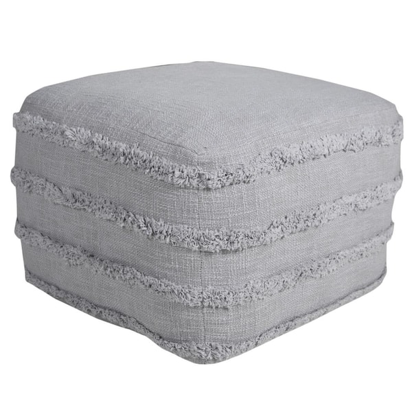 Unbranded Solid Light Gray 18 in. x 18 in. x 14 in. Textured Stripe Pouf Ottoman