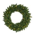 24 in. Pre-Lit Green Pine Artificial Christmas Wreath with 35 Clear LED Lights