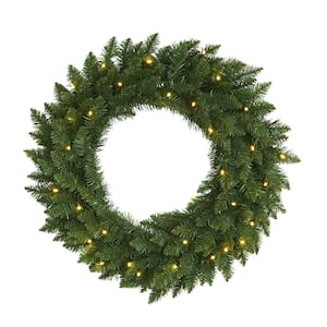24 in. Pre-Lit Green Pine Artificial Christmas Wreath with 35 Clear LED Lights