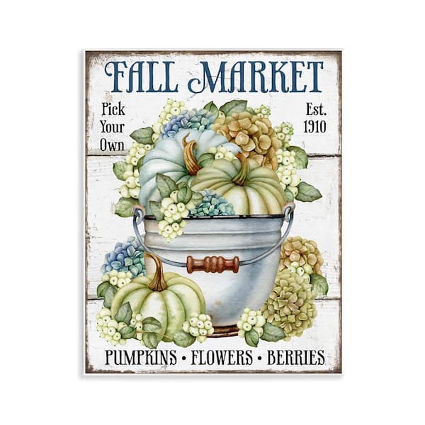 Stupell Industries Vintage Pumpkins and Hydgrangea by Creatif Belle Unframed Graphic Typography Art Print 11 in. x 14 in.