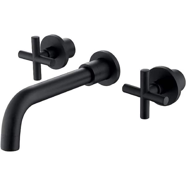 Nestfair Double Handle Wall Mounted Bathroom Faucet in Matte Black