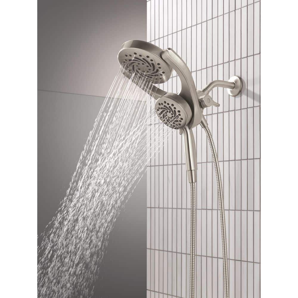 Brushed Nickel Dual Shower Head with Handheld and Rain Options