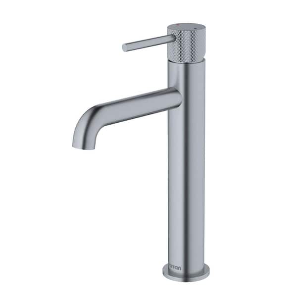 Karran Tryst Single Handle Single Hole Vessel Bathroom Faucet with Matching Pop-Up Drain in Stainless Steel