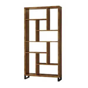 70.75 in. Antique Nutmeg Wood 10-shelf Etagere Bookcase with Open Back