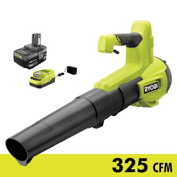 RYOBI ONE+ 18V 100 MPH 325 CFM Cordless Battery Variable Speed Jet Fan Leaf Blower with 4.0 Ah Battery and Charger