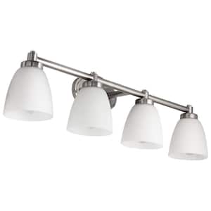 34 in. 4 Light Bar Brushed Nickel Bathroom Vanity Light Fixture with Bell Shaped Frosted Glass Shade