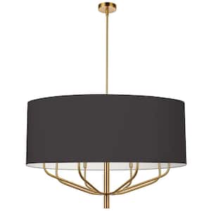 Eleanor 8 Light Aged Brass Shaded Chandelier with Black/White Fabric Shade