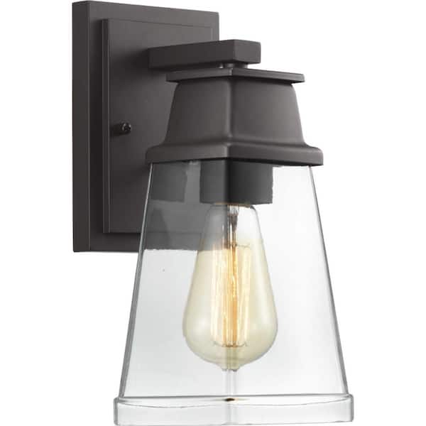 Progress Lighting Greene Ridge Collection 1-Light Architectural Bronze Clear Seeded Glass Craftsman Outdoor Small Wall Lantern Light