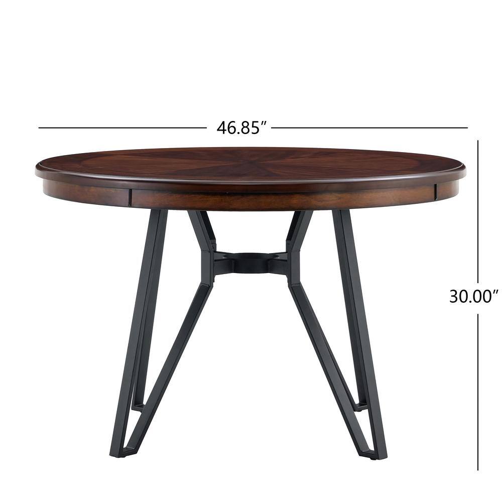 Brown Wood Round Dining Table with Metal Hairpin Legs