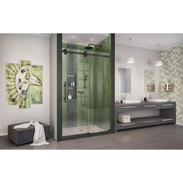 Enigma-XO 44-48 in. W x 76 in. H Fully Frameless Sliding Shower Door in Oil Rubbed Bronze
