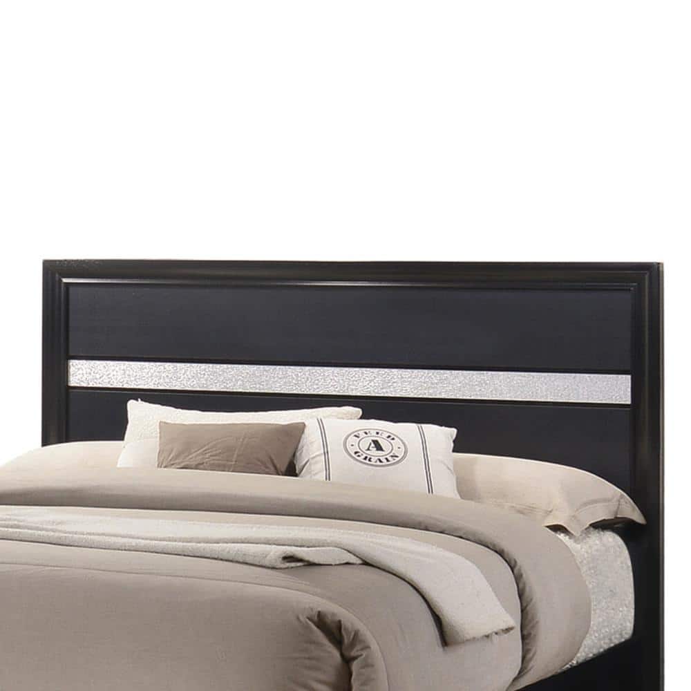 Elegant Black Queen Bed with Glitter Headboard and Storage Drawers