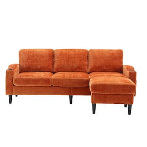77 in. 4-piece L Shaped Chenille Modern Sectional Sofa in. Orange with Removable Storage Ottoman and Cup Holder
