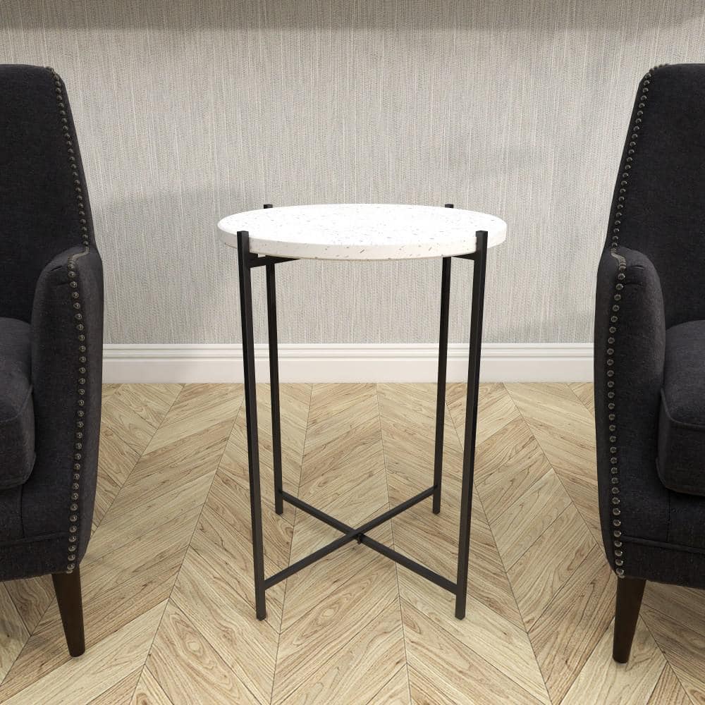 Elegant Black Terrazzo Round Accent Table with Metal Base